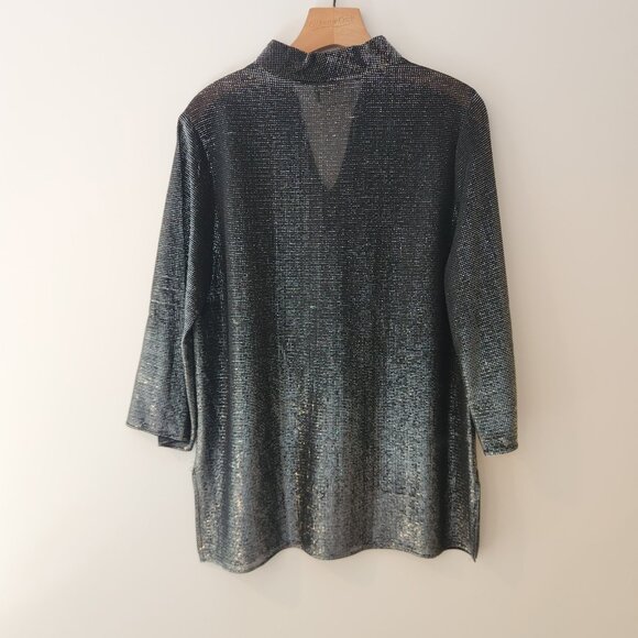 Vintage Teddi of California Black Silver Metallic Tunic V-Neck Disco Size 12 - Picture 7 of 14